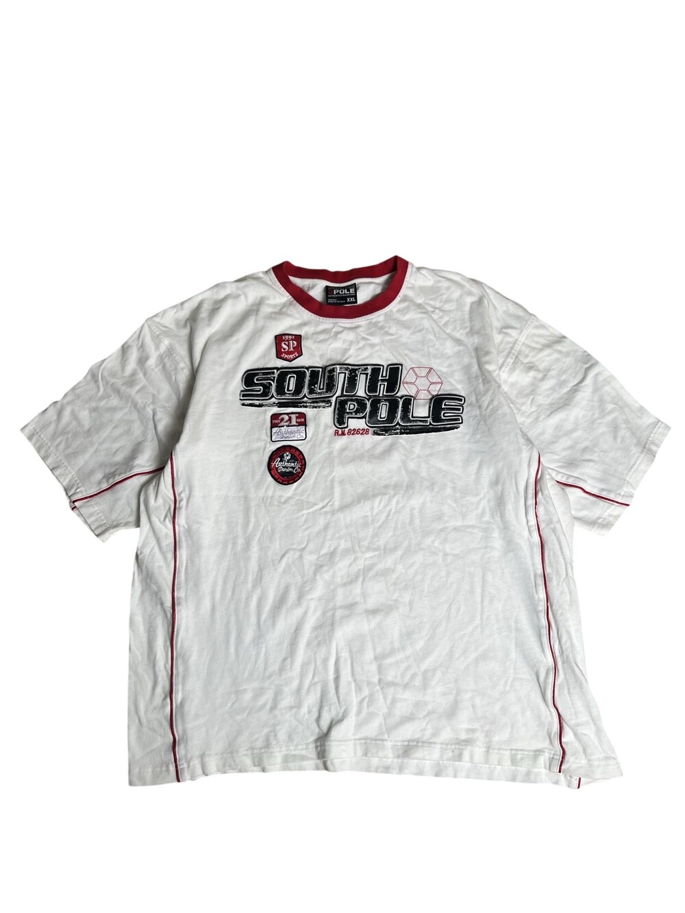 Southpole Shirt Mens 2XL White Ringer Graphic Logo Contrasting Trim Cotton